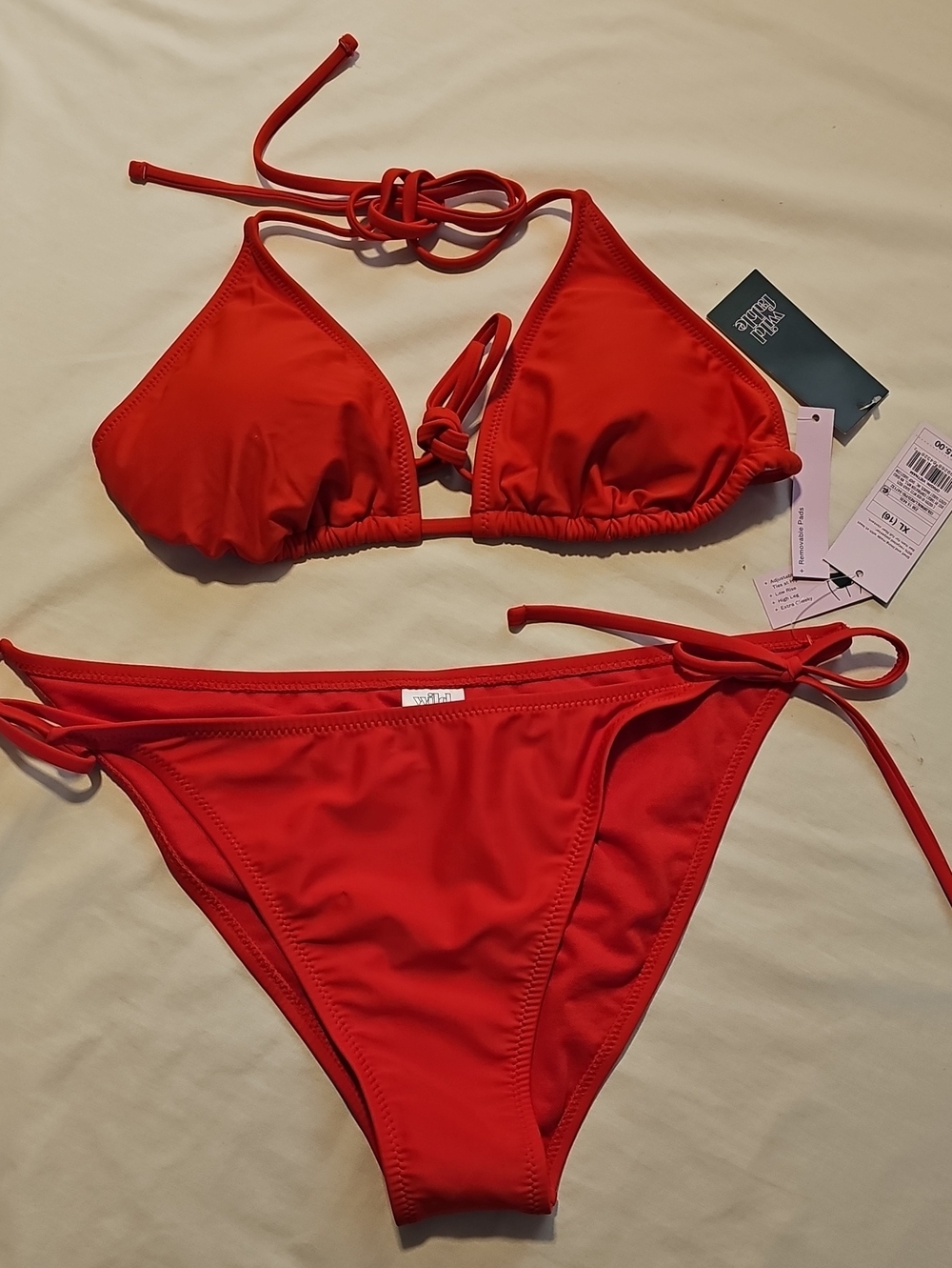 Wild Fable Red Tie-Side Triangle Bikini Set